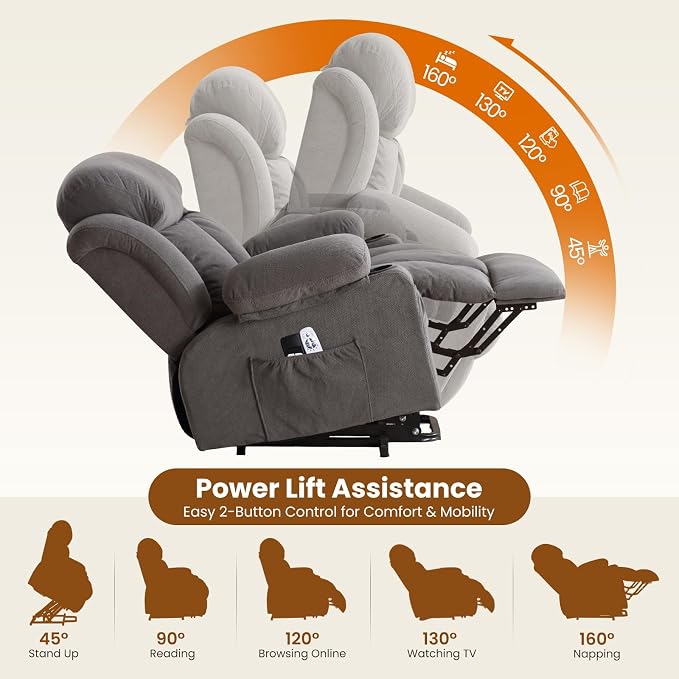 Electric Power Lift Recliner Chair Sofa with Massage and Heat for Elderly,Lift Chair with Cup Holder & Side Pockets for Living Room