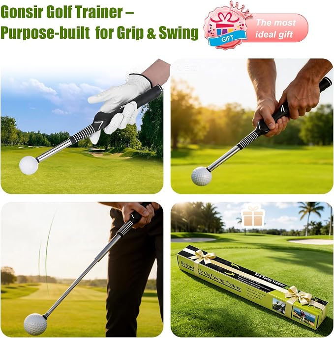 Retractable Golf Swing Aid for Golf Speed Training, Rhythm Click Golf Swing Trainer for Indoor Golf Practice & Outdoor Warm Up, Golf Grip Trainer for Improving Hitting Strength & Tempo | Retractable Golf Swing Aid