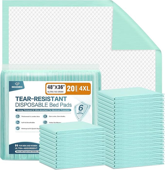 Tear-Resistant Disposable Bed Pads 48" x 36" 20 Count Underpads Extra Large Incontinence Bed Pads Heavy Duty Absorbency Chux Pads Pee Pads for Adult Elderly Puppy Pads for Training