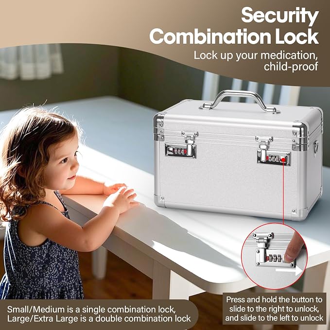 LOCKCURX Lock Box - Security Combination Lock Box, Locking Storage Case for Personal Items and Medicine, Childproof Lockable Lockbox for Home/Office/School, 11.2x7.4x6.8 Inch, Silver