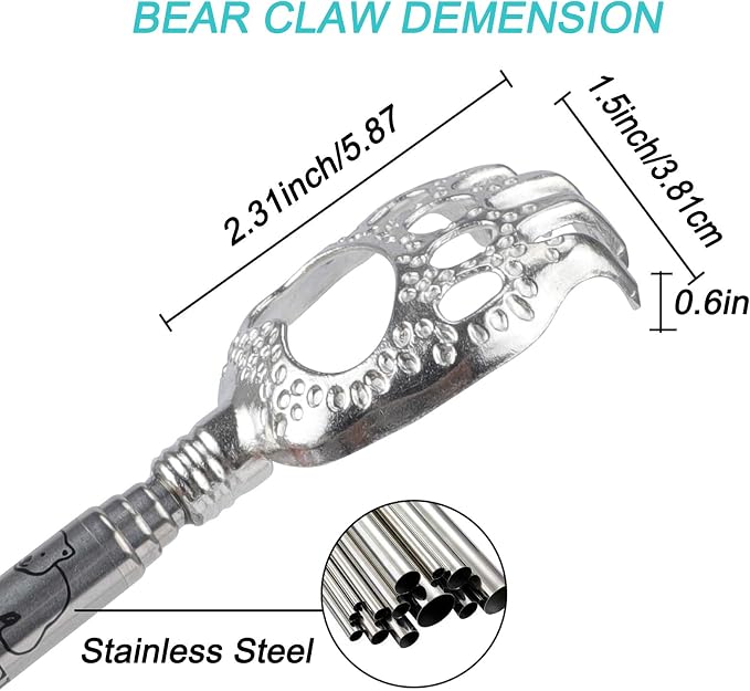 WOVTE Bear Claw Telescopic Back Scratcher Blue, Christmas Gifts Stocking Stuffers for Men Women Adults Mom Dad Husband Wife
