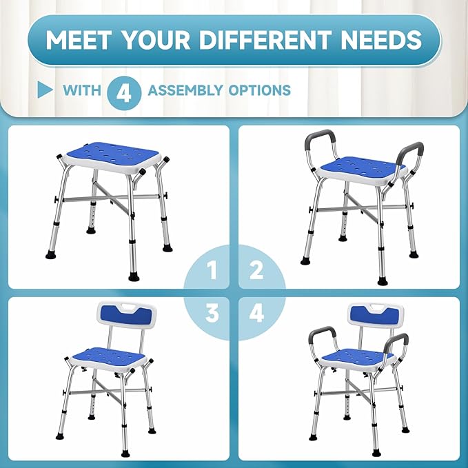 Shower Chair for Inside Shower, FSA/HSA Eligible 600 lbs Heavy Duty Shower Chair for Elderly and Disabled, Height Adjustable Shower Chair with Arms and Back, Bath Chairs for Seniors, Adults, Handicap