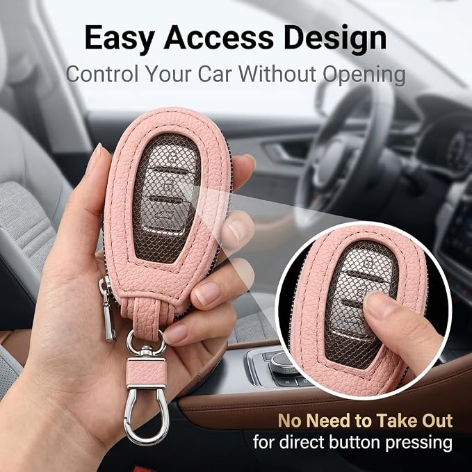 1PC Car Key Fob Case, Leather Car Key Holder for Purse, Automotive Smart Key fob Holder with Hook, for Remote Key Fob