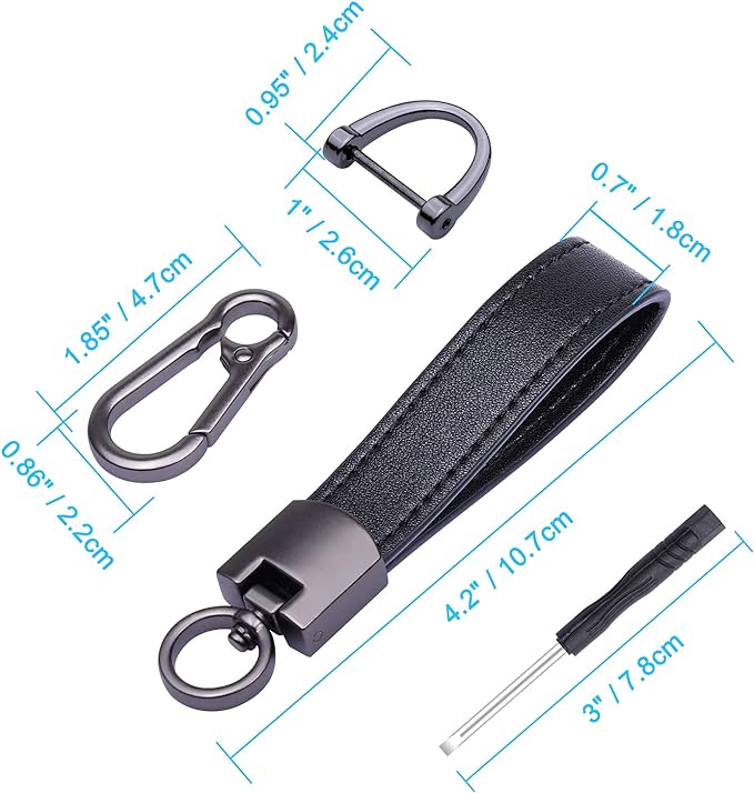 Wisdompro Genuine Leather Car Keychain, Universal Key Fob Keychain | Leather Car FOB Key Chain Holder for Men and Women, 360 Degree Rotatable, with Anti-lost D-ring and 3 Keyrings
