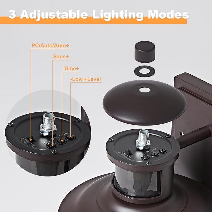 Motion Sensor Outdoor Wall Lights-Dusk to Dawn Porch Light,Brown Outdoor Lights Fixture,3 Lighting Modes Waterproof Anti-Rust Outdoor Lights for House Porch Garage (2 Pack