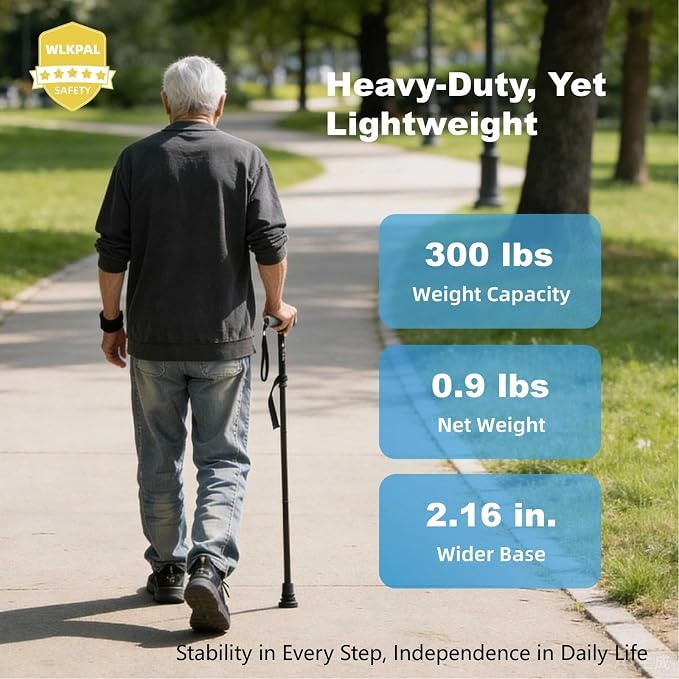All-Terrain Folding Walking Cane for Men & Women | Heavy-Duty 300lbs & Yet Lightweight, All-Terrain Shock-Absorbing Tip, Ergonomic Handle, Adjustable, Collapsible & Portable
