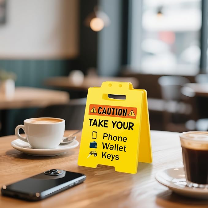 MBL Phone Wallet Keys Reminder - Small Mini Desktop Desk Warning Signs White Elephant Stocking Stuffers Christmas Xmas Holiday Gifts for Home Office Checkout Counters Restaurants Cafes Fitting Rooms