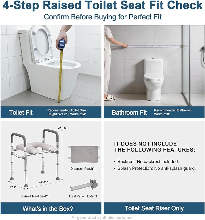 HOMLAND Toilet Seat Risers for Seniors with Handles, Dual-Crossbar, 400lb | Adjustable Height and Width, Padded Seat, Aluminum Reinforced Frame, Raised Handicap Elevated Toilet Seat Fit Any Toilet