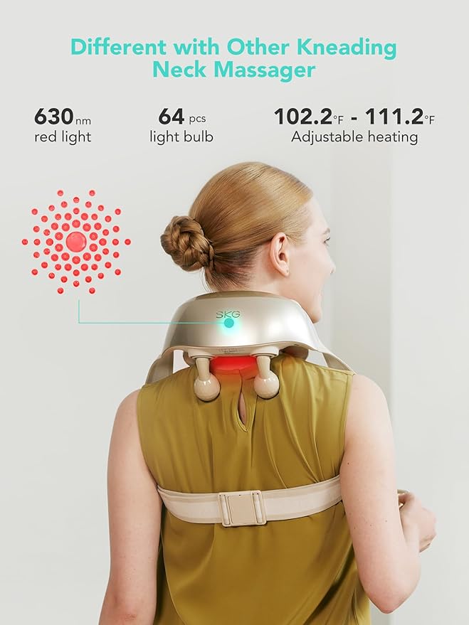 SKG FSA Eligible Cordless Neck Massager for Pain Relief Deep Tissue, Shiatsu Shoulder Massager with Heat, Massage Tools for Trapezius, Lymphatic Drainage, Relaxation Therapy, HSA Items H7 Ultra