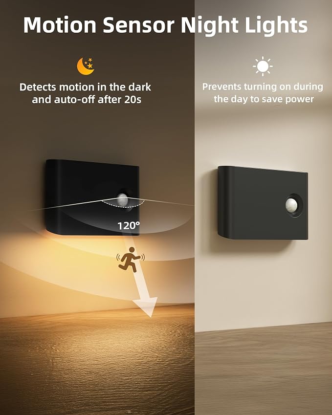 EZVALO 6 Pack Motion Sensor Night Lights with Charging Station, Sync LED Stair Lights Indoor, 1500mAh Rechargeable, Magnetic & Dimmable, 3000K Soft White, Portable Nightlight for Hallway (Black)