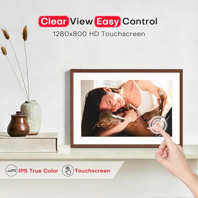 Frameo 10.1'' Digital Picture Frame WiFi, 1280 * 800 HD Touch Screen, 32GB Memory, Wall Mountable Digital Photo Frame, Auto-Rotate, Share Instantly, Wedding, Birthday Gifts for Mom