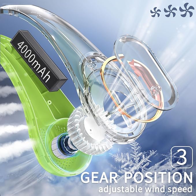 FrSara Bladeless Portable Neck Fan, 5200mAh, 3-Speed, 360° Surround Wind, Ultra-Quiet, USB Rechargeable, Wearable Portable Fan, Avocado Green | new upgraded version, 4000mAh , 3-Speed , 360° Surround Wind, Ultra-Quiet, USB Rechargeable, Wearable Portab...