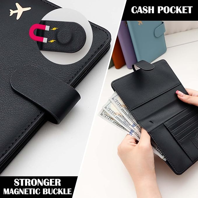 Melsbrinna Premium Leather Passport Holder Covers Case, Waterproof Rfid Blocking Travel Wallet Passport Holder with Pen Holder, Cute Passport Book for Women/Men