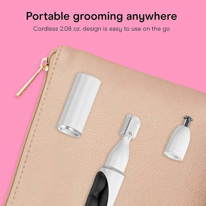 Conair GIRLBOMB Nose Face & Brow Trimmer | 3-in-1 Battery-Powered Trimmer for Fine and Coarse Facial Hair, White, GBT01W
