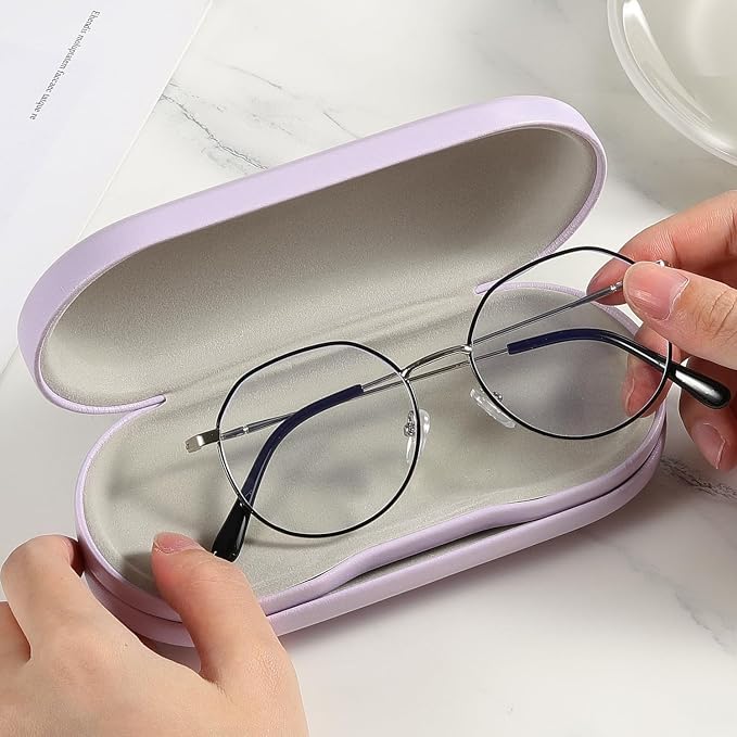 MoKo Double Eyeglass Case, Contact Lens Case with Mirror Tweezers Remover, 2 in 1 Double Sided Portable Contact Lens Box Holder Container Soak Storage Kit Sunglasses Pouch for Men & Women, Lilac