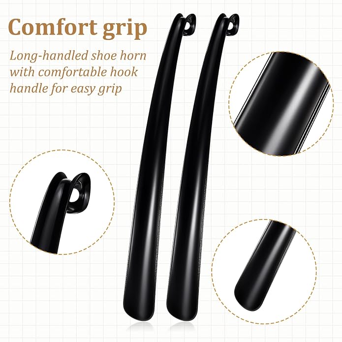 2PCS Shoe Horn Long Handle, 17" Long Shoe Horn Plastic Shoes Horns Black Shoehorn Boot Shoes Helper for Men Women