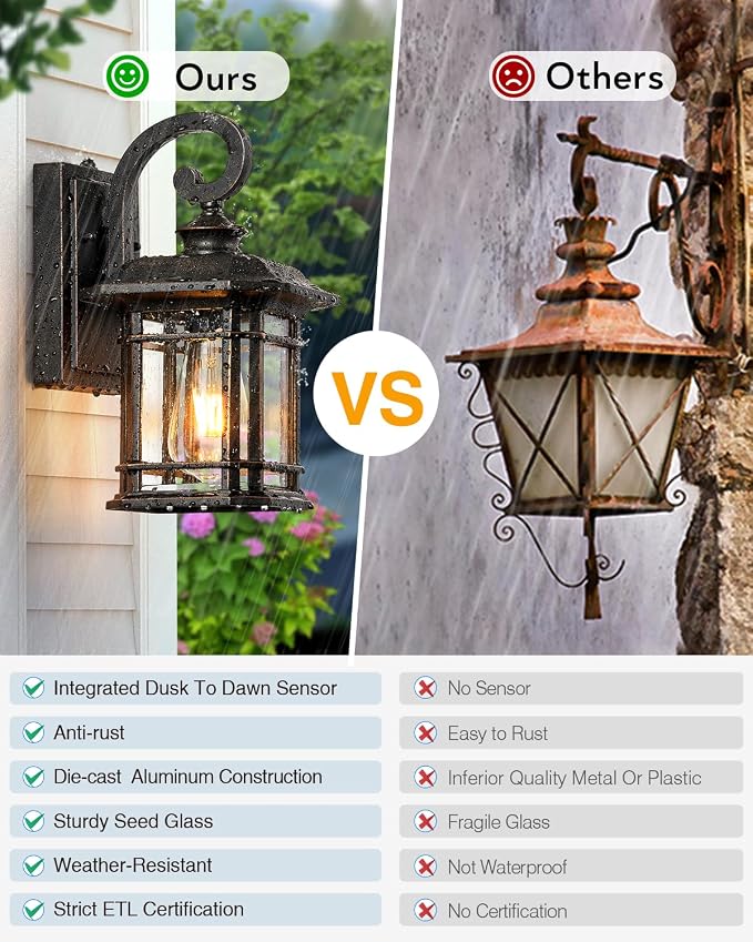 VIANIS Oil Rubbed Bronze Outdoor Light Fixture, Dusk to Dawn Outdoor Lights for House, Waterproof Porch Lights, Outside Wall Lights for House, Garden, Garage, Entryway, Anti-Rust