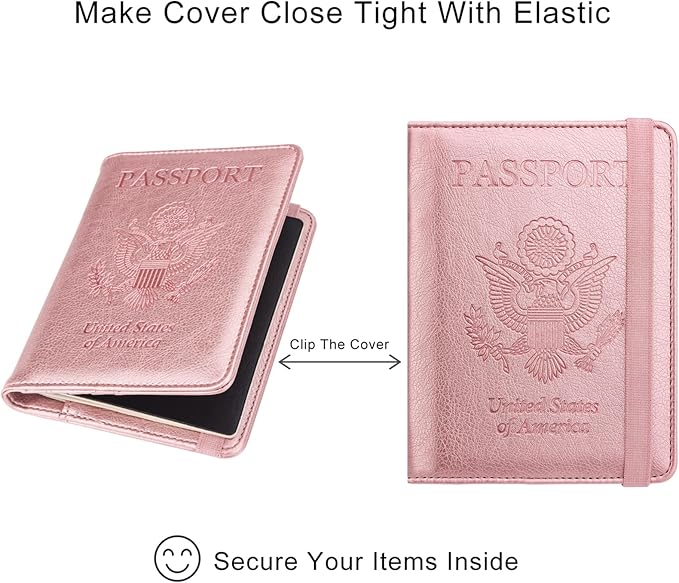 WALNEW Passport Holder for Travel, RFID Passport Wallet, Travel Essentials | PU Leather Passport Cover Case with Pen Holder, Travel Must Haves Accessories, Passport Book Holder for Women
