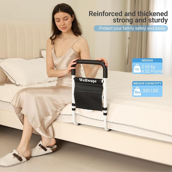 WeHwupe Bed Rails for Elderly Adults Safety, Bed Assist Rail for Seniors -2026 Upgrade - ASTM Compliant, Bedside Fall Prevent Grab Bar with Storage Pocket- Fits King Queen Full Twin Bed