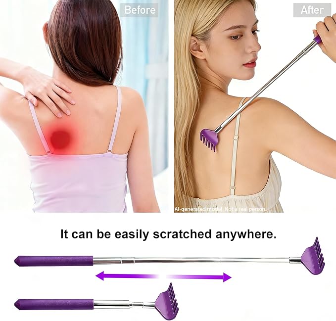 2 Pack Back scratchers Set,Stainless Steel Back Scratcher Extendable | Rubber Handles Stainless Heads,for Back,Neck,Shoulders,Beautiful Present Packaging Gifts for Thanksgiving,Christmas (Purple)