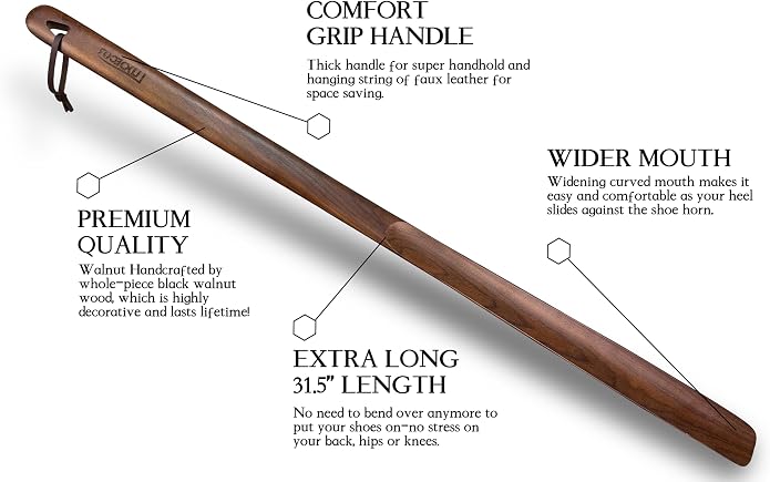 Luxdecor Long Handled Wooden Shoehorns-24in Wooden Long Handle Shoe Horn for Seinors Men Boot Jack Shoe Helper for Women