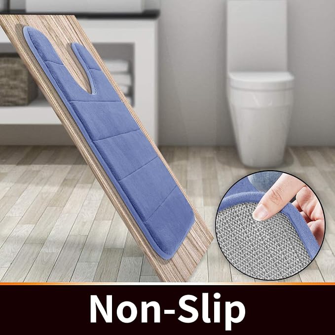 Yimobra Memory Foam Toilet Bath Mat U-Shaped, Soft and Comfortable, Super Water Absorption, Non-Slip, Thick, Machine Wash and Easier to Dry for Bathroom Commode Contour Rug, 24 X 24 Inches, Navy Blue