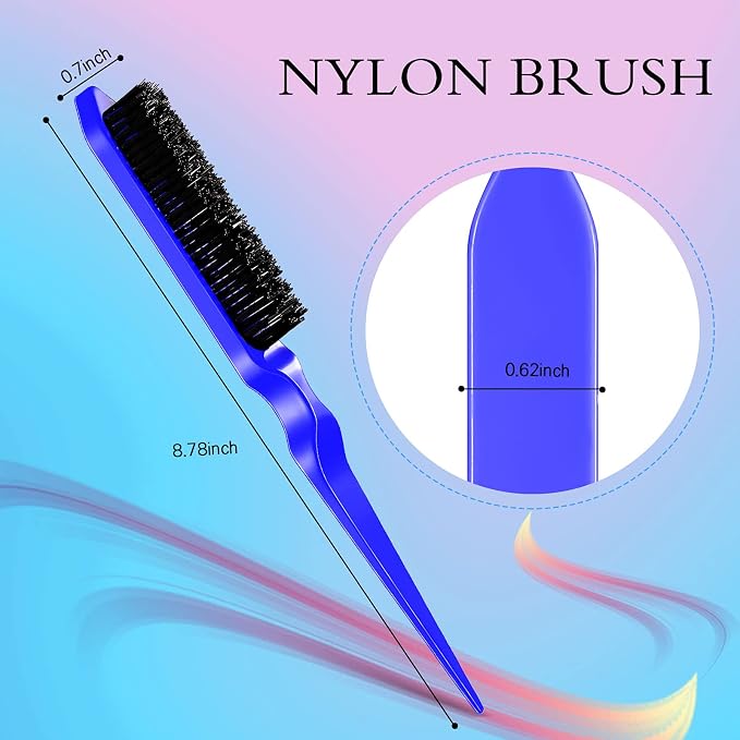 Geiserailie 3 Pcs Slick Back Hair Brush Set Bristle Brush Edge Control Teasing Comb for Women Black Hair(Dark Blue)