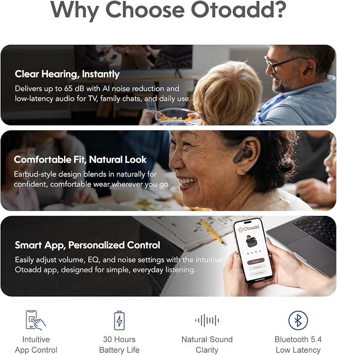 F1-P Bluetooth OTC Hearing Aids for Seniors & Adults with Hearing Loss, Smart App for Personalized Sound, AI Voice Enhancement & Noise Cancelling, Invisible Rechargeable Design, 30H Battery
