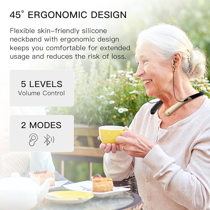 Edifier OTC Hearing Aids for Seniors, Rechargeable Neckband Hearing Aid with Bluetooth, Noise Cancelling & No Whistling, 2-in-1 Headphones for Music & Calls, Anti-Lost Design & Lightweight