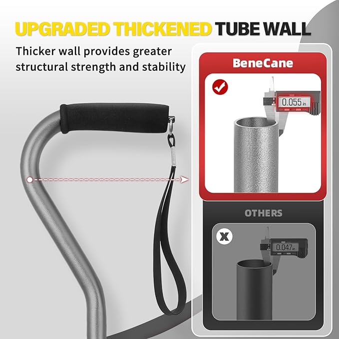 BeneCane Walking Cane Adjustable Cane with Offset Soft Cushioned Handle for Men & Women Lightweight Comfortable Extra Stability Base Mobility Aid for Men Women and Seniors