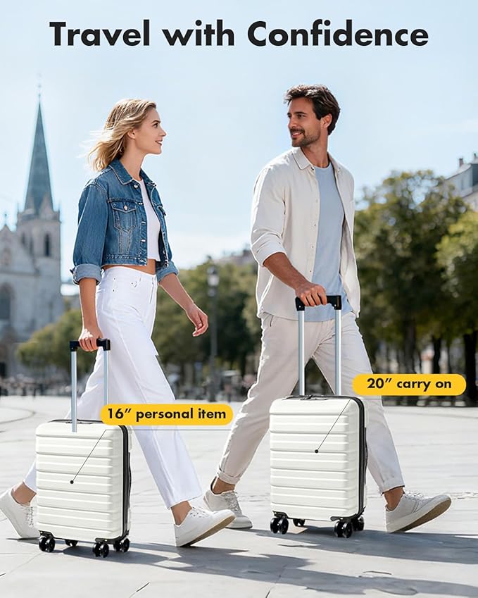Lekesky 18 Inch Expandable Carry On Luggage Airline Approved, Hard Shell Suitcase with TSA Lock, Lightweight Spinner Wheels for Travel Weekend Trips Men Women, Beige