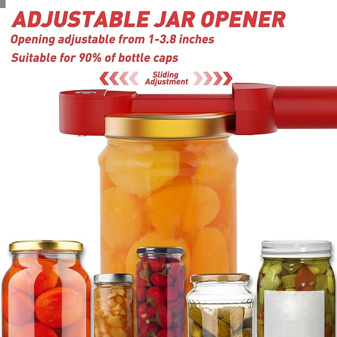 Jar Opener Bottle Opener for Seniors with Arthritis, Multi Retractable Magnetic Can Opener, Jar Grippers for Opening Jars, Kitchen Gadgets for Weak Hands and Senior Arthritis (Red)