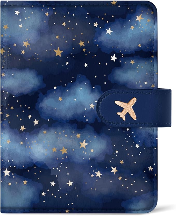 Passport Holder for Travel Essentials, RFID Blocking Leather Cover Wallet with Magnetic Closure, Aesthetic & Cute Passport Book Case for Women and Men - Star