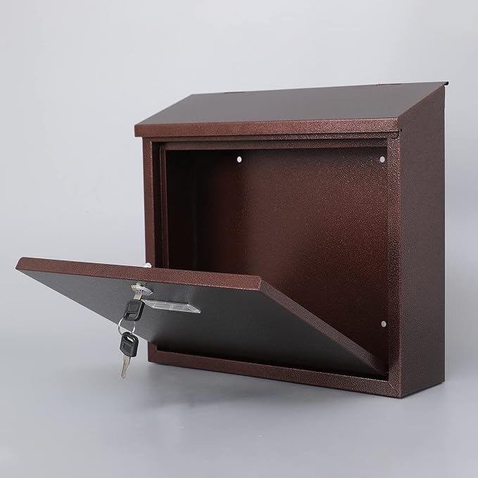 xydled Mail Boxes with Key Lock,Locking Mailbox Wall Mounted, Bronze | Large Capacity, Galvanized Steel Cover Metal Postbox for House,ideal for mail storage, 14 x 12.5 x 4.25 Inches