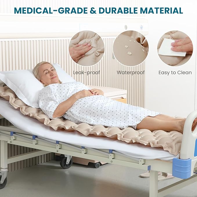 Kekoy Alternating Air Pressure Mattress Pad, Bed Sore Prevention, Hospital Bed Mattress Topper with Whisper Quiet Pump & Waterproof Heat Resistant Ulcer Cushion Pad for Home Use 75" x 35"-Beige
