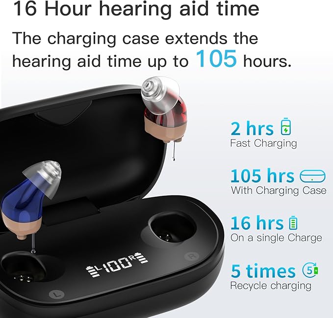 Hearing Aids for Seniors with Hearing loss, Rechargeable Hearing Aid Into Ear with Noise Cancellation, Digital Comfort Fit Hearing Devices with Superior Sound Quality, Volume Control & Ultra Invisible