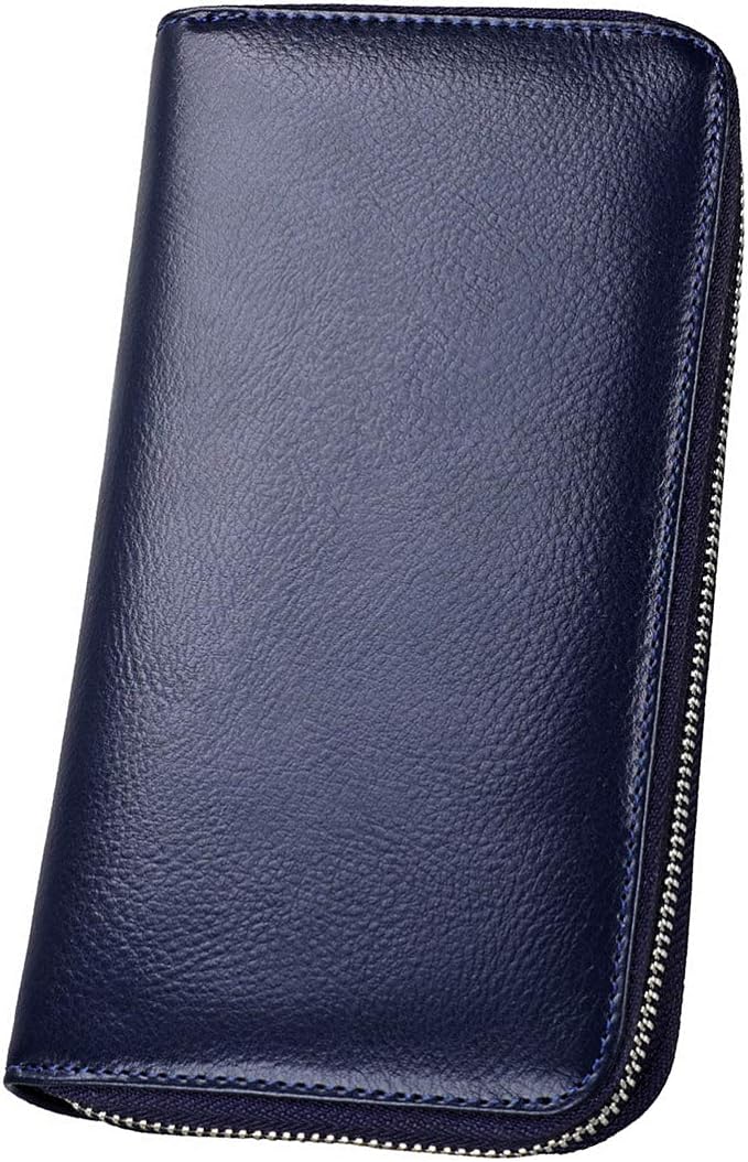 Women 36 Slots RFID Blocking Card Holder Large Long Leather Zipper Organizer Accordion Wallet,Navy Blue