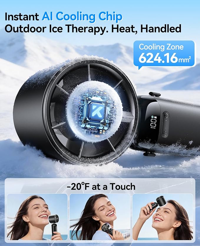 KIMMOO Handheld Portable Turbo Fan with Ice Cooler, Powerful 21000 RPM, Speed (1-199), Up to 14Hrs Cooling, Rechargeable Personal Fan, Small Pocket Hand Fans for Travel/Outdoor/Home/Office (Black)