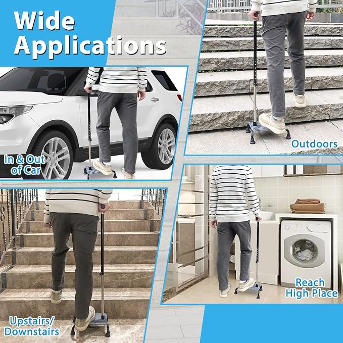 Stair Climbing Cane Lifts for Seniors Half Steps Assist Walking Sticks Elderly Stair Walker Devices Standing Aid Adjustable Mobile Portable Stairlifts 4 Prong Helper Up and Down Stairs