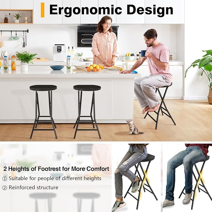Portable Folding Chair with Handle, Heavy Duty Round Fold Stool Chair | 550lbs Capacity for Adults, 24 Inch Foldable Stool for Dorm, Kitchen, Vanity, Church and Outdoor use
