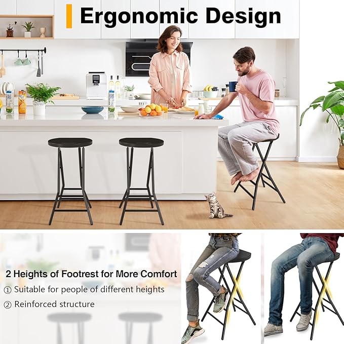 Portable Folding Chair with Handle, Heavy Duty Round Fold Stool Chair | 550lbs Capacity for Adults, 24 Inch Foldable Stool for Dorm, Kitchen, Vanity, Church and Outdoor use