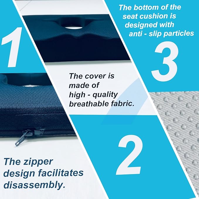 Gel Memory Foam Wheelchair Seat Cushion,Bed Sore Cushions for Butt,Butt Pillow for Pressure Sore&Ulcer Pain,Sciatica &Coccyx Pain Relief,Hemorrhoid Pillow for Chairs,Washable-Cover(Blue)