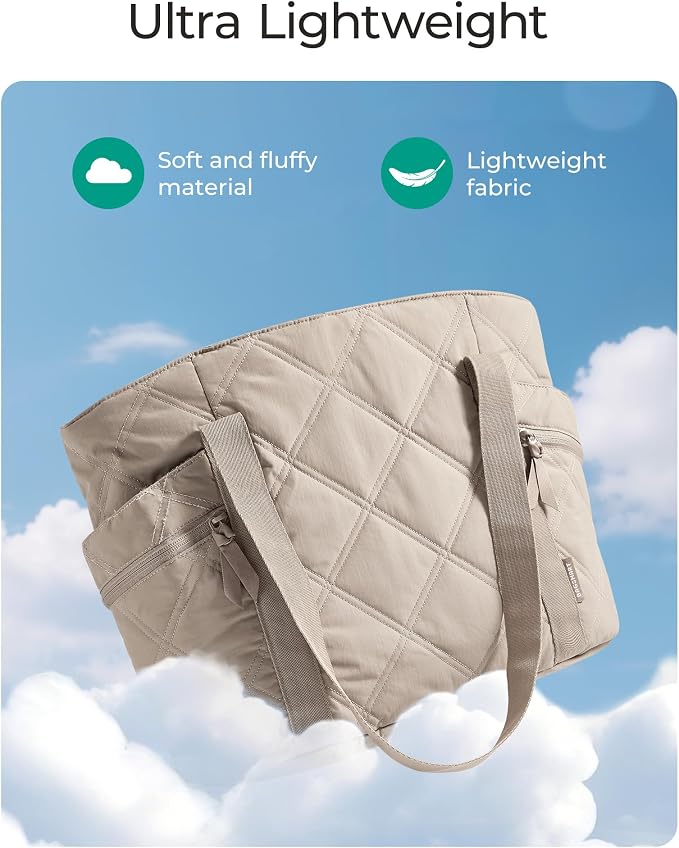 BAGSMART Crush Tote Bag for Women, 20L Puffer Work Tote with Zipper | Quilted Nurse Hospital Bag For Travel College Gym