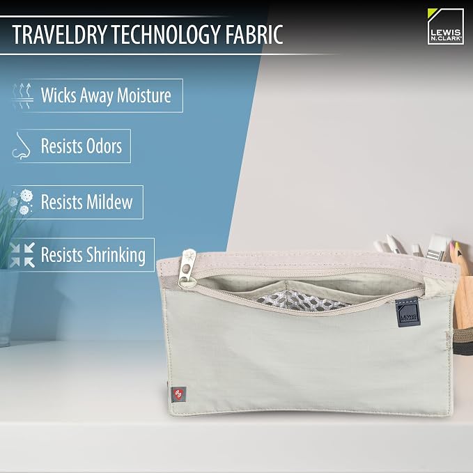 Lewis N. Clark RFID Blocking Money Belt Travel Pouch + Credit Card, ID, Passport Holder for Women & Men, Tan, One Size