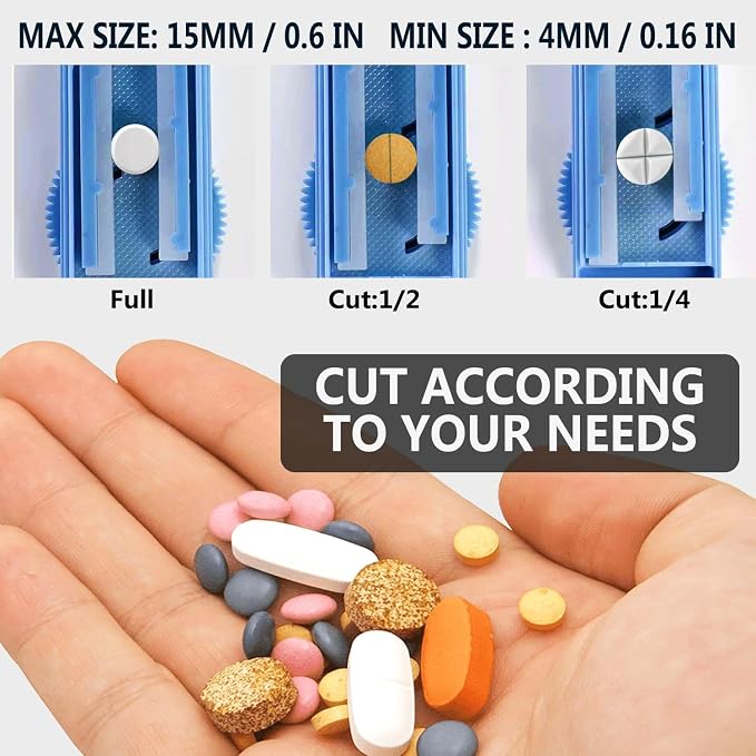 Pill Cutter Splitter for Small and Tiny Pills, Adjustable Tablet Splitter Accurately Cuts Multiple Pills at Once. Sharp Blade with Safety Guard. (Klein Blue)