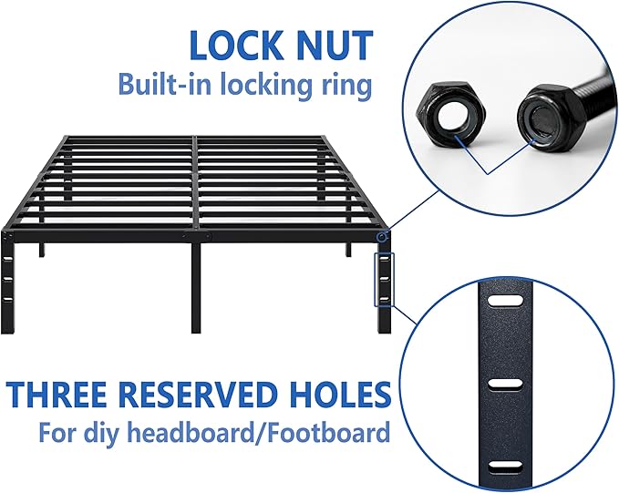 NEW JETO Metal Bed Frame,Queen Size Bed Frame with Storage Space,16 Inch | Heavy Duty Sturdy Mattress Foundation,Easy Assembly,No Box Spring Needed, Black