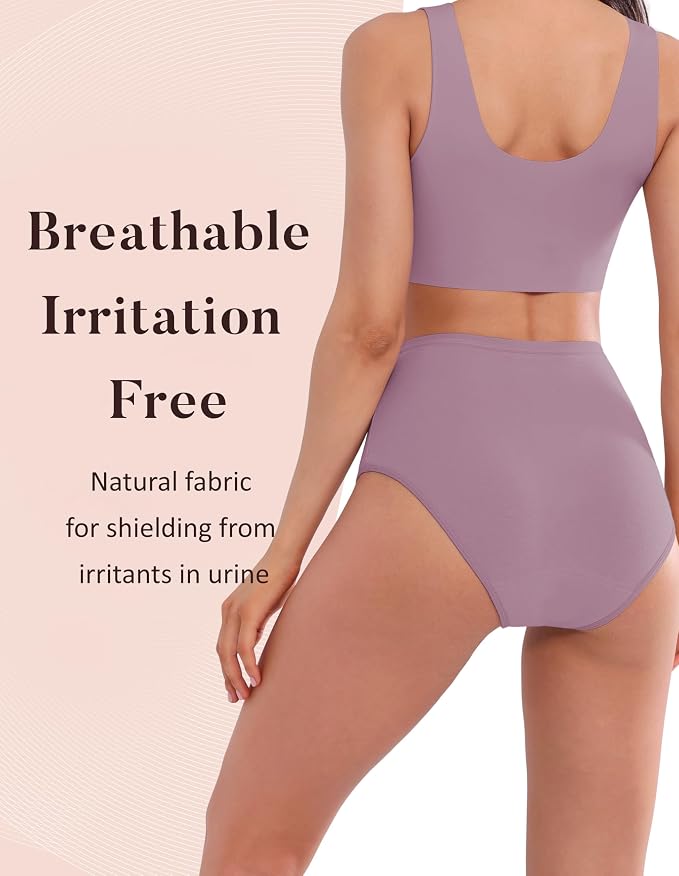 AIRCUTE Washable Urinary Incontinence Protective Underwear for Women Leak Proof Absorbent Reusable Panties 60ML 1 Pack (Lilac, 2X-Large)