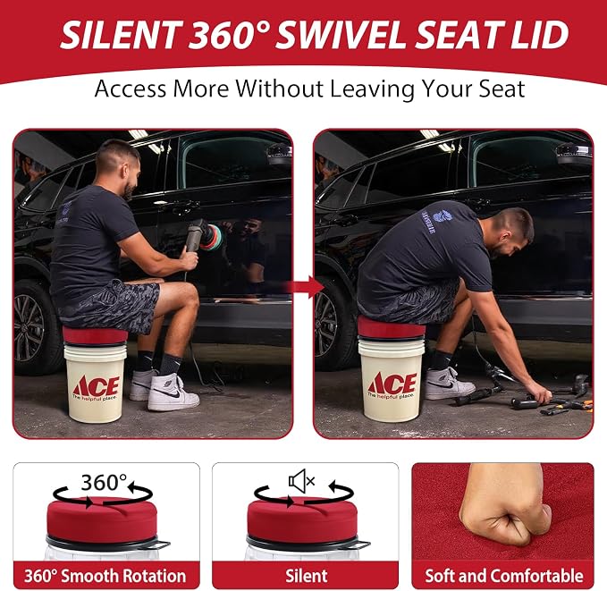 5 Gallon Bucket Seat with 3" Thick Seat Foam Cushion, 360°Swivel Bucket Lid Seat, Waterproof & Silent Bucket Seats for Dove Duck Hunting, Ice Fishing, Baseball, Camping