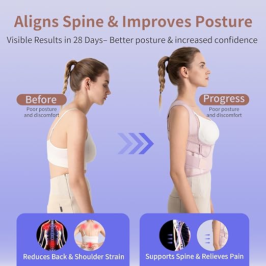 NLNYCT Posture Corrector for Women – 2-in-1 Back Brace with Shoulder Support, Adjustable Full Back Straightener for Upper & Lower Back Pain Relief, Hunchback, Scoliosis & Spine Alignment (X-Large)