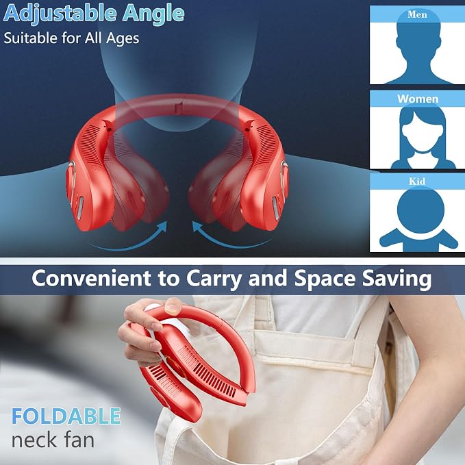 Neck Fans for Women Rechargeable-Foldaway Personal Fan with Water Mist,Wearable Hanging Fan Around Neck,Small USB Rechargeable Neck Cooler for Mother's Day Father's Day Adults Kids Birthday Gifts Red